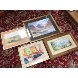 FOUR FRAMED AND GLAZED WATERCOLOURS, E GRIEG, HALL, RUDD, AND MORE, THE LARGEST 69 X 56CM