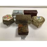 SIX VARIOUS METAL AND WOODEN TRINKET BOXES