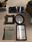 FOUR VINTAGE MIRRORS WITH A PICTURE FRAME