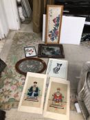 SIX ORIENTAL PICTURES AND PRINTS, THE LARGEST 78 X 31CM