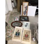 SIX ORIENTAL PICTURES AND PRINTS, THE LARGEST 78 X 31CM