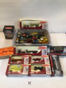 MIXED COLLECTION OF PLAY-WORN AND BOXED DIE-CAST MODEL VEHICLES, SOME VINTAGE. INCLUDES CORGI,