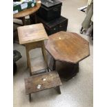 THREE OAK PIECE OF FURNITURE, STOOL, JARDINIERE, AND TABLE