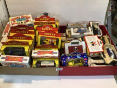 LARGE VINTAGE COLLECTION OF BOXED DIECAST, LLEDO MODEL CARS, AND VANS. INCLUDES RUPERT COLLECTION,