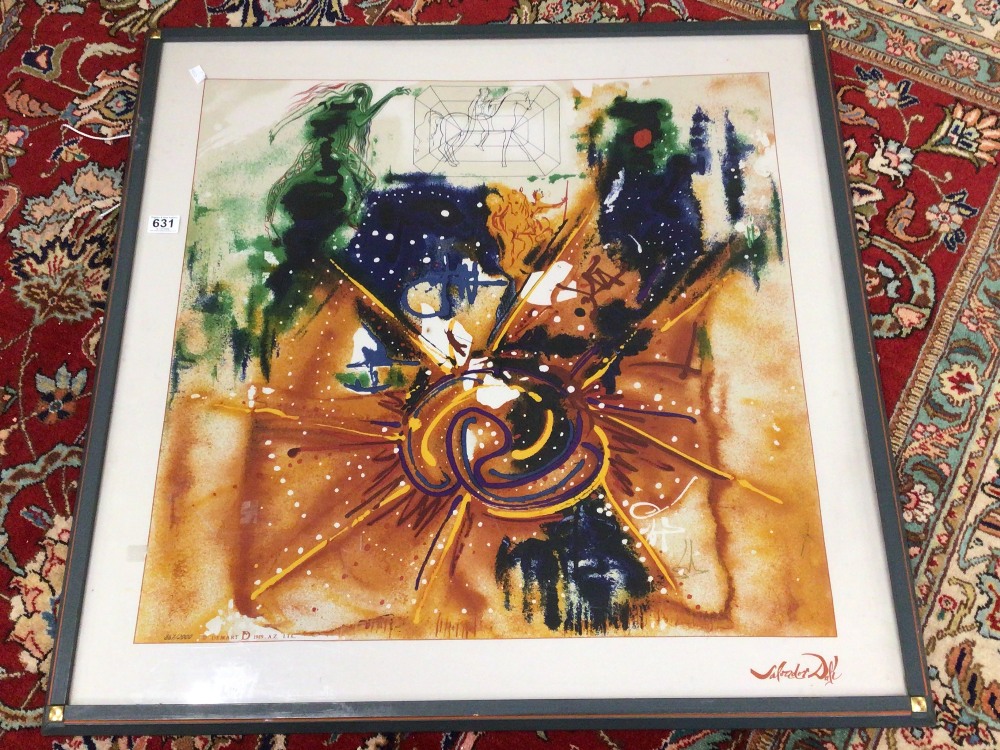 SALVADOR DALI LIMITED EDITION PRINT ON FABRIC 867/2000 BY DENMART 1989 YING AND YANG FRAMED AND