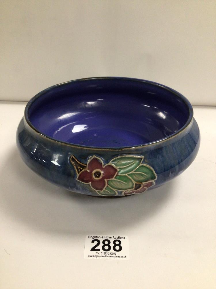 ROYAL DOULTON GLAZED STONEWARE CIRCULAR FRUIT BOWL WITH TUBE LINED FLORAL DECORATION BY MAUD BOWDEN,