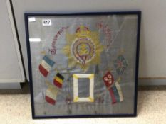 FRAMED AND GLAZED SILK EMBROIDERY WWI RELATED 50 X 50CM