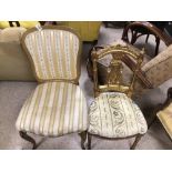 PAIR OF BEDROOM CHAIRS YELLOW MATERIAL ON GILDED FRAMES