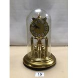 VINTAGE KERN SOHNE GLASS DOME MANTEL CLOCK IN GILT