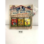 EARLY MIKEY MOUSE BOXED CARD GAMES WITH VINTAGE AMERICAN CAMPAIN BADGES