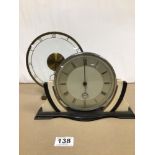 TWO ART DECO CLOCKS. BRASS JUNGHANS MEISTER DESK CLOCK (IN WORKING ORDER) WITH A CHROME, BLACK &