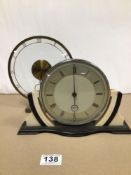 TWO ART DECO CLOCKS. BRASS JUNGHANS MEISTER DESK CLOCK (IN WORKING ORDER) WITH A CHROME, BLACK &