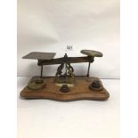 VINTAGE BRASS POST OFFICE SCALES WITH WEIGHTS
