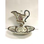 FRENCH PORCELAIN BY SAMSON JUG WITH MATCHING CURVE BOWL, 31CM A/F