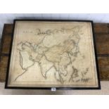 1852 MAP ASIA CONTINENT GEORGE FRANK BRAMHAM COLLEGE XMAS 1852 FRAMED AND GLAZED, 88 X 73CM