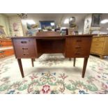 MID-CENTURY CONCAVE TEAK DESK WITH SIX DRAWERS (ONE HANDLE NEEDS ATTENTION), 117 X 55CM