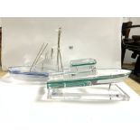 TWO ACRYLIC MODEL BOATS, THE LARGEST 46CM
