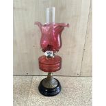 VINTAGE CRANBERRY OIL LAMP BY DUPLEX