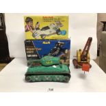 TWO TINPLATE TOYS 1960'S WITH TWO BOXED RADIO CONTROLLED RACING CARS