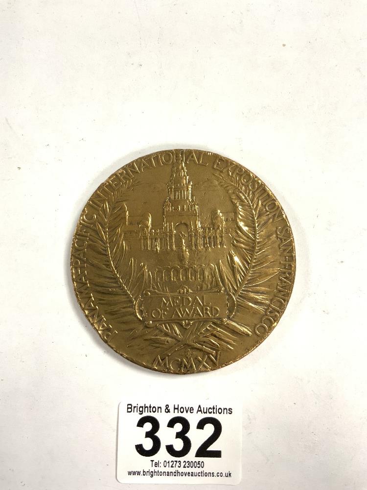 1915 PANAMA PACIFIC GOLD PLATED AWARD MEDAL IN BRONZE, 7CM - Image 2 of 2