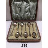 SET OF SIX EDWARDIAN HALLMARKED SILVER TEASPOONS WITH PIERCED TERMINALS (CASED)