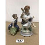 TWO ROYAL COPENHAGEN FIGURES BOYS WITH GEESE (2139) AND BOY SEATED ON MARROW (4539)