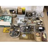 EXTENSIVE VINTAGE COLLECTION OF WATCH AND POCKET WATCH PARTS, INCLUDES FACES/MOVEMENTS, BRACELETS,