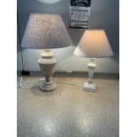 TWO TABLE LAMPS ONE LIMES WOOD THE OTHER PAINTED WHITE, THE LARGEST 70CM