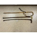 QUANTITY OF WALKING STICKS INCLUDES HORSE HEAD IN BRASS