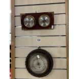 TWO WALLMOUNT BAROMETERS ONE WITH CLOCK