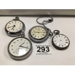 FOUR POCKET WATCHES, INGERSOL, ELGIN, SEKONDA, AND SILVER