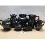 MIXED COLLECTION OF BLACK LUSTRE GLAZED POTTERY JU