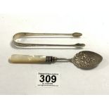 PAIR OF WILLIAM IV HALLMARKED SILVER BRIGHT CUT SUGAR TONGS WITH VICTORIAN HALLMARKED SILVER AND