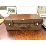 VINTAGE LEATHER AND BRASS SUITCASE 56 X 37CM