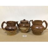 TWO VINTAGE UNMARKED STONEWARE JUGS/EWERS AND A VI