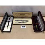 QUANTITY OF CASED PENS, SHEAFFER (SNORKEL PEN) C AND A 75 YEARS PEN AND GEVAN PENS