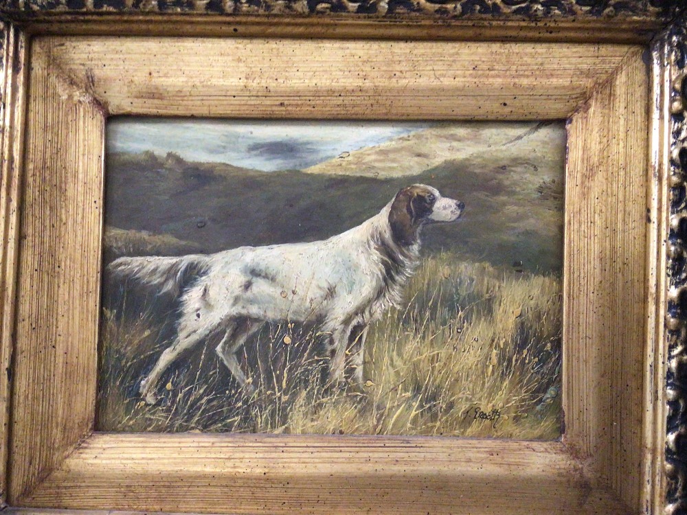 T. GROOTH SIGNED OIL ON A PANEL DEPICTING GUN DOGS IN A LANDSCAPE. ON GILT AND EBONISED FRAME. - Image 2 of 6