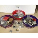 MIXED BOX OF WATCH PARTS, POCKET WATCHES, GLASS, A