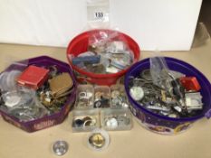 MIXED BOX OF WATCH PARTS, POCKET WATCHES, GLASS, A