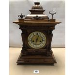 VINTAGE HAMBURG AMERICAN CLOCK COMPANY WOODEN MANTEL STRIKING CLOCK. WITH KEYS AND A ROMAN NUMERAL