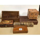 MIXED VINTAGE WOODEN ITEMS INCLUDING INCENSE HOLDER, SORRENTO MUSIC JEWELLERY BOX, DESK TIDY, AND