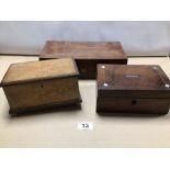 TWO VICTORIAN MAHOGANY RECTANGULAR JEWELLERY BOXES. WITH CONTINENTAL MARQUETRY INLAID MUSICAL