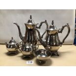 FIVE VINTAGE AMERICAN ONEIDA SILVER-PLATED PART TEA/COFFEE SERVICE.