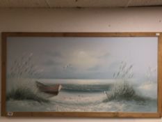 WALTERS OIL ON BOARD OF A BEACHED BOAT, 128 X 67CM