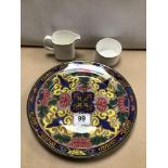 THREE PIECES OF ROYAL DOULTON PORCELAIN. TWO GOLD CONCORD H5049 AND A PLATE DECORATED IN FLOWERS.