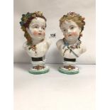 PAIR OF UNMARKED PORCELAIN BUSTS, 25CM