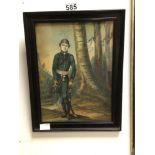 19TH CENTURY WATERCOLOUR/DRAWING, YOUNG SOLDIER IN A LANDSCAPE, 25 X 18CM