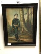 19TH CENTURY WATERCOLOUR/DRAWING, YOUNG SOLDIER IN A LANDSCAPE, 25 X 18CM