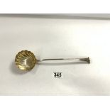GEORGE III HALLMARKED SILVER SOUP LADLE WITH SHELL SHAPED BOWL AND SCROLL HANDLE BY WILLIAM SUMNER
