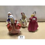 FOUR SMALL ROYAL DOULTON FIGURINES. ‘GOODY TWO SHOES’ HN2037, ‘DINKY DO’ HN1678, ‘BABIE’ HN1679, AND